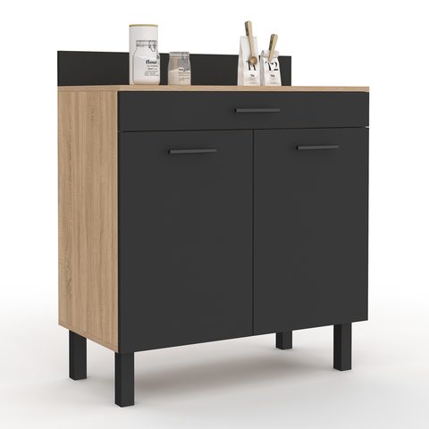 Id Market Buffet bas de cuisine 80 cm cina plan de travail h.83 cm 2 portes + tiroir façon hêtre