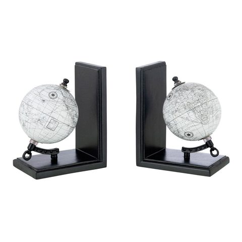J-line Lot de 2 Serre-Livres en Bois Globe 18cm