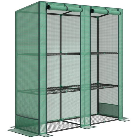 Outsunny Serre de jardin balcon avec étagères métalliques 3 niveaux 2 portes acier noir PE