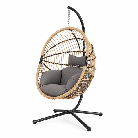 Concept Usine Fauteuil suspendu effet rotin avec coussin gris BRASILIA