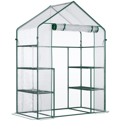 Outsunny Serre de jardin 6 étagères - dim. 142L x 73l x 195H cm - porte - acier thermolaqué PVC haute densité anti-UV