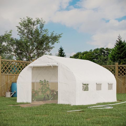 Outsunny Serre de jardin tunnel 10,4 m² - 6 fenêtres et porte zippée avec moustiquaires - acier galvanisé PE