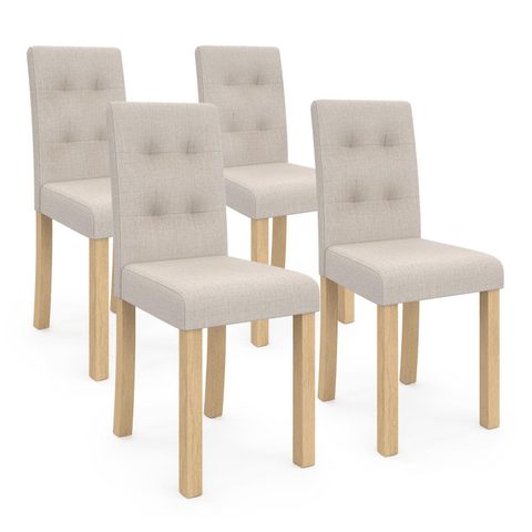 Id Market Lot de 4 chaises polga capitonnées beiges pour salle à manger