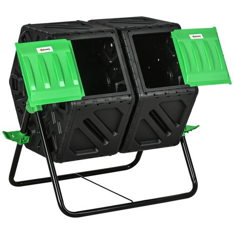 Outsunny Composteur de jardin - bac à compost pour déchets - rotatif 360° - double chambre 130 L - acier PP