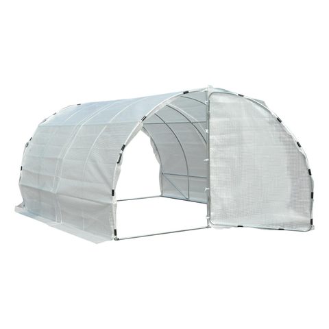 Outsunny Serre de jardin tunnel surface sol 12 m² 4L x 3l x 2H m châssis tubulaire renforcé 25 mm double porte avec poignées