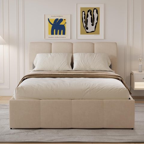 Concept Usine Lit c style nuage LED 160x200cm velours beige BALTIMORE
