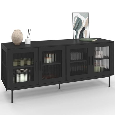Id Market Buffet 140 cm zineb 4 portes vitrées façade cannelée