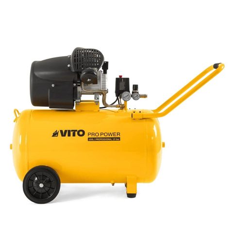 Vito Compresseur à air 100L 10Bar 3CV 2200W Bi-cylindre 145 Psi, sur roues Ateliers et Chantiers