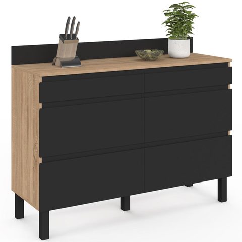 Id Market Buffet bas double casserolier de cuisine 120 cm claude plan de travail h. 83 cm 6 tiroirs bois