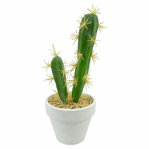 Homea Plante Artificielle en Pot 2 Tiges Cactus 23cm
