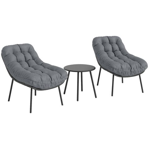 Outsunny Salon de jardin 2 places 3 pièces style cosy épais coussins capitonnés 15 cm acier résine