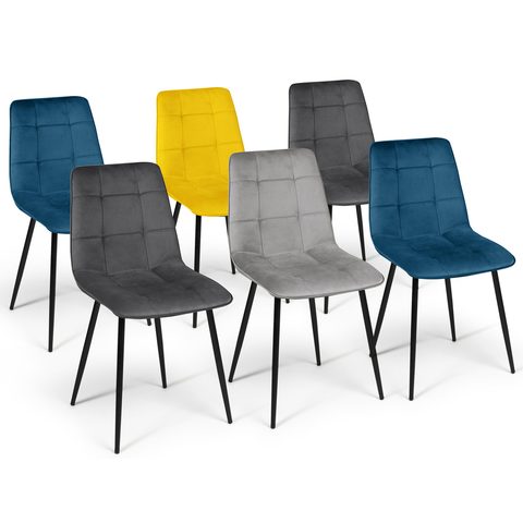 Id Market Lot de 6 chaises mila en velours mix color bleu x2