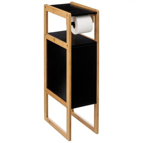 5Five Meuble dérouleur papier WC avec réserve, noir et bambou, Natureo