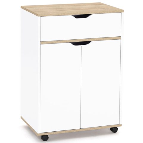 Id Market Desserte de cuisine cosy placard avec tiroir bois blanc et plateaux façon hêtre l.60 cm