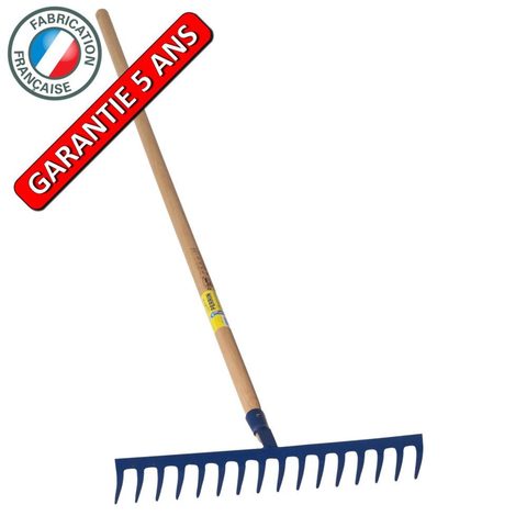 Outils Perrin Râteau forgé 16 dents courbes manche bois 1,50 m, outil trempé haute résistance, jardin