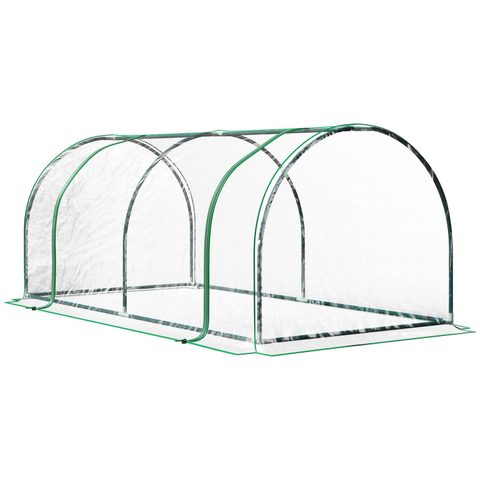 Outsunny Serre de jardin tunnel serre à tomates dim. 2L x 1l x 0,8H m 2 portes zippées bâche PVC transparent acier époxy