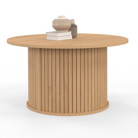 Id Market Table basse ronde JULIETTE 70 cm lattes tasseau bois coloris chêne