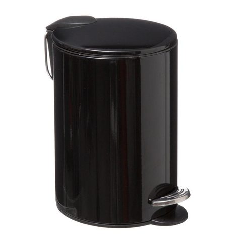5Five Poubelle de salle de bains ronde 3 litres en métal coloris noir, Ø17 x H.25,5 cm
