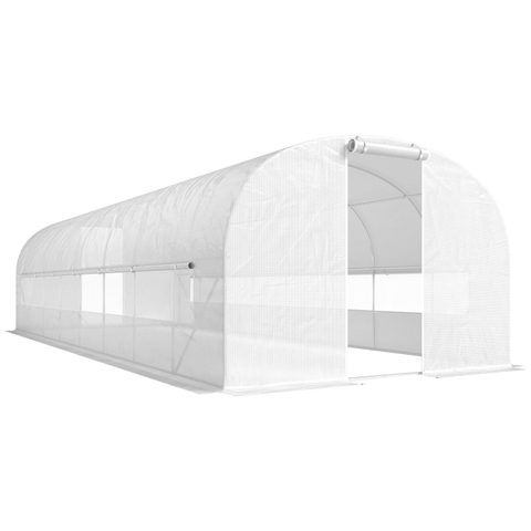 Outsunny Serre tunnel de jardin 24m² 2 grandes fenêtres bâche PE 140 g/m²