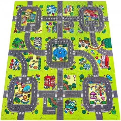 Moby System Tapis Puzzle Bébé 90*90*1 Cm 9 Pièces En Mousse Eva - Circuit Voiture
