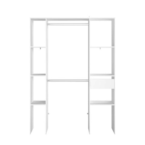 Concept Usine Dressing blanc 6 étagères 1 tiroir 2 penderies 198 x 40 x 180 cm ELYSEE