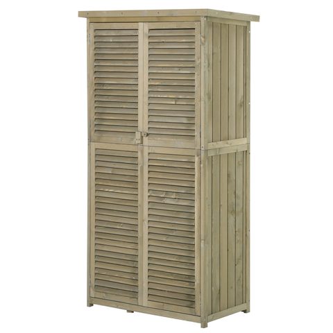Outsunny Armoire de jardin abri jardin remise pour outils sur pied dim. 79L x 42l x 160H cm 2 étagères portes persiennes toit bitumé étanche bois pin autoclave