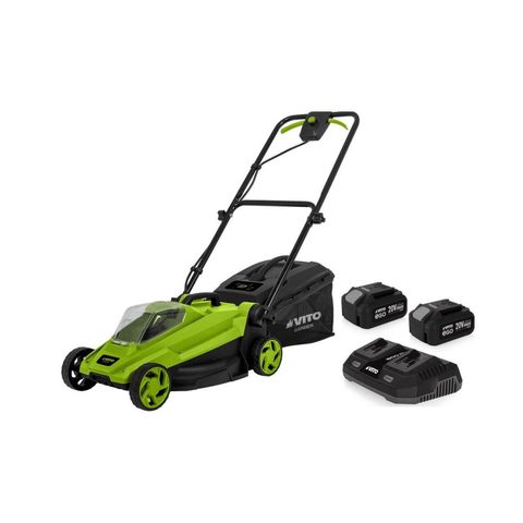 Vito Tondeuse à gazon 20V + 2 Batteries lithium 4.0Ah Chargeur double Bac 30L Gazon 500m2