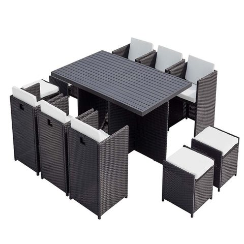 Concept Usine Table et chaise 10 places encastrables alu résine noir-blanc SUNSET