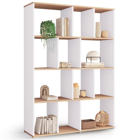 Id Market Etagère bibliothèque jena 4 niveaux blanc et effet bois 143 cm