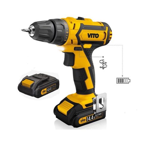 Vito Perceuse sans fil 14,4 V 2 batteries lithium 2 Ah Chargeur rapide 1h LED et indicateur de charge