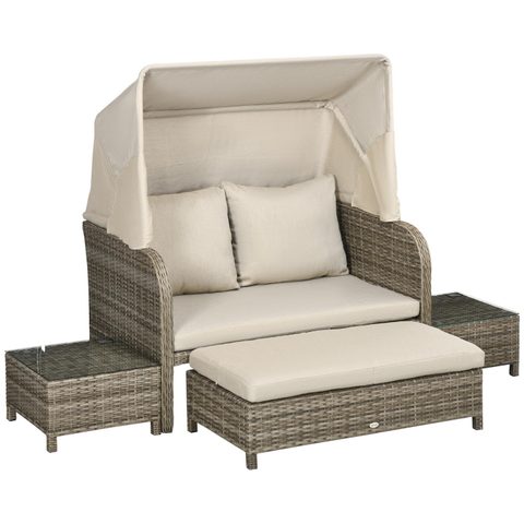 Outsunny Ensemble salon de jardin 2 places 4 pcs - canapé, repose-pieds, 2 tables basses - coussins inclus - résine grise polyester