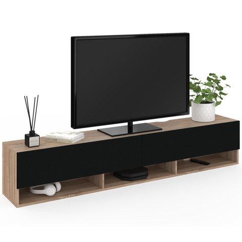 Id Market Meuble tv 180 cm suspendu elio 2 portes avec étagère bois