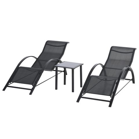 Outsunny Lot de 2 bains de soleil design contemporain table basse plateau verre trempé métal époxy textilène