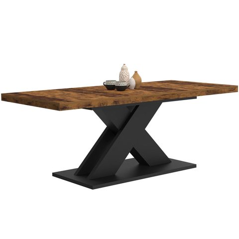 Id Market Table à manger extensible rectangle ALICIA 6-10 personnes bois foncé effet vieilli et noir 160-200 cm