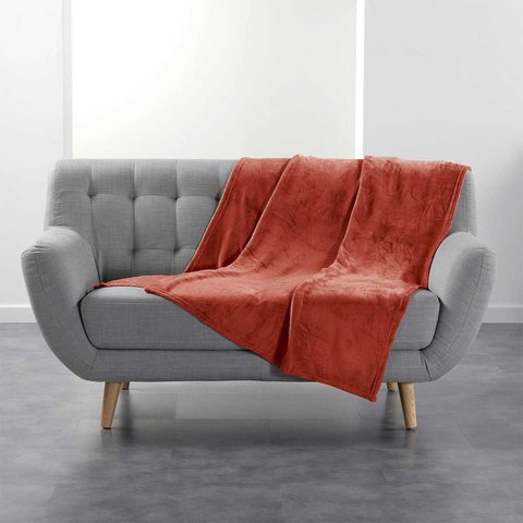 Douceur d'Intérieur Plaid uni en flanelle flanou 125x150cm terracotta