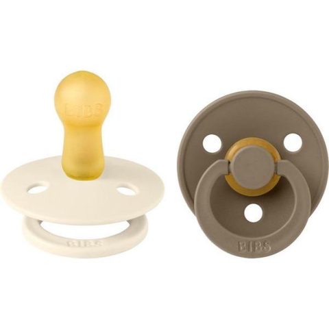 Bibs Sucette bébé - Colour - Embout rond - Pack de 2 - Caoutchouc naturel - Taille 2 Ivory Dark Oak