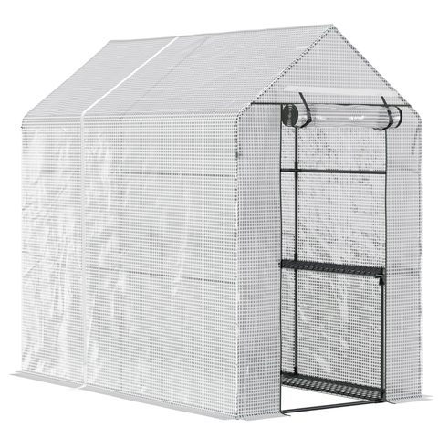 Outsunny Serre de jardin 2 tablettes dim. 1,86L x 1,2l x 1,9H m porte déroulante acier PE haute densité 140 g/m²