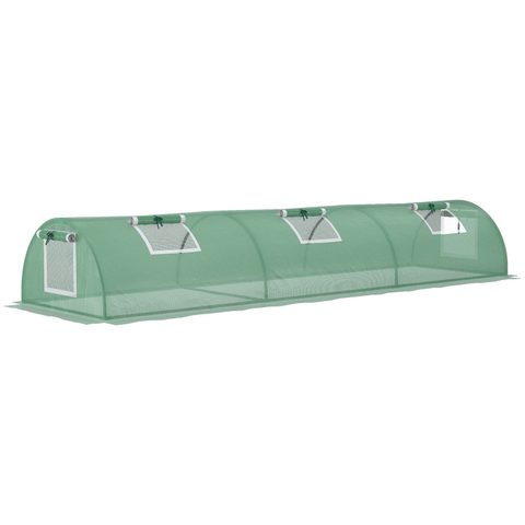 Outsunny Mini serre de jardin serre à tomates dim. 300L x 80l x 45H cm acier PE 5 fenêtres zippées enroulables