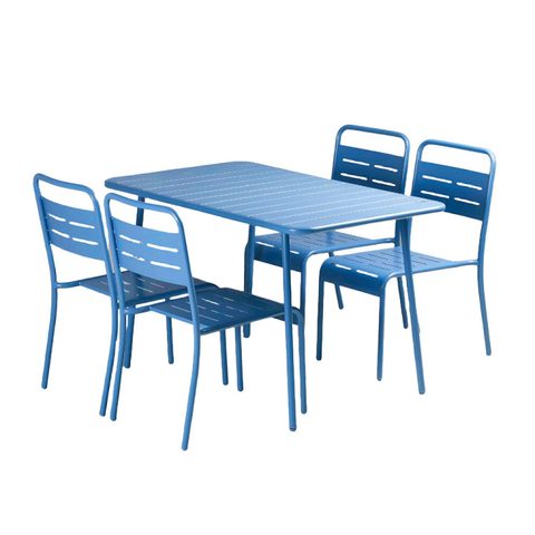 Concept Usine Ensemble table de jardin 120 cm et 4 chaises bleu BERGAME