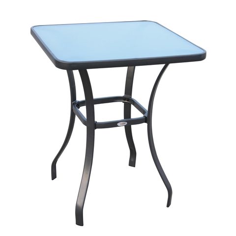 Outsunny Table carrée bistro de jardin dim. 68L x 68l x 84H cm métal époxy gris plateau verre trempé granité