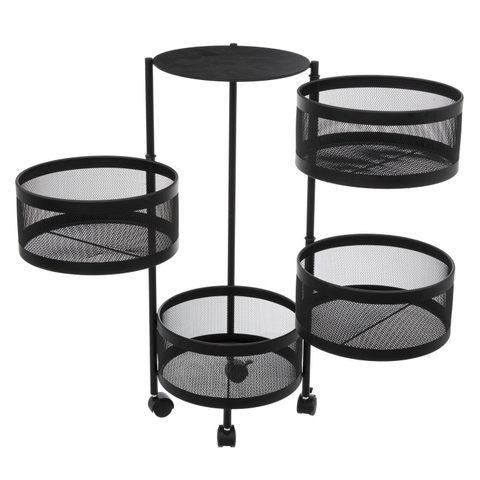 5Five Desserte de cuisine ronde à 4 niveaux en métal Mayaj noir,5Five
