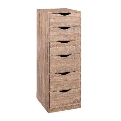5Five Caisson de bureau en aggloméré et acier 6 tiroirs effet bois H.100 x l.33 x P.38 cm