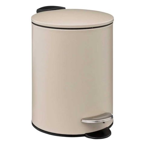 5Five Poubelle de salle de bains ronde 3 litres en métal coloris lin, Ø17 x H.25,5 cm
