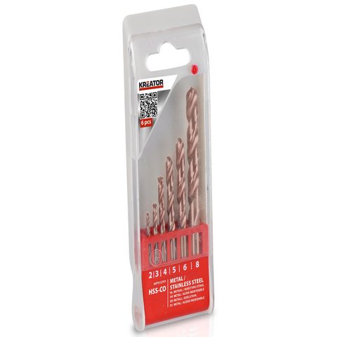 Kreator Forets métaux HSS Cobalt Ø 2/3/4/5/6/8 mm - 6 pièces