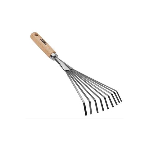 Vito Balai de jardin à gazon 8 dents 13Cm Manche bois Inox et Fer forgés à la main