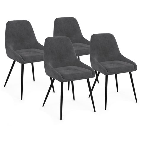 Id Market Lot de 4 chaises thalya en velours gris foncé avec accoudoirs