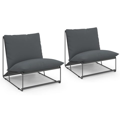Id Market Lot de 2 fauteuils de jardin napoli gris coussins
