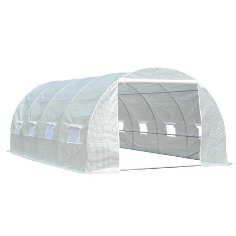 Outsunny Serre de jardin tunnel surface sol 18 m² 6L x 3l x 2H m châssis tubulaire renforcé 24 mm 8 fenêtres