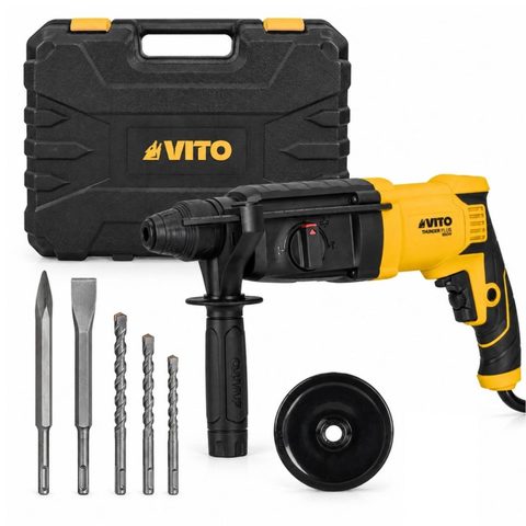 Vito Marteau perforateur 850W SDS-Plus 3,5J 4 fonctions Perçage Béton 26mm 3 forets + 2 burins inclus