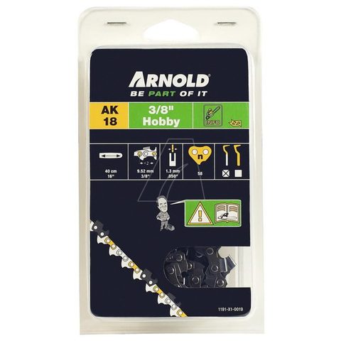 Arnold Chaîne de tronçonneuse 3/8, 1,3 mm - 58 maillons entraîneurs - gouges demi-rondes